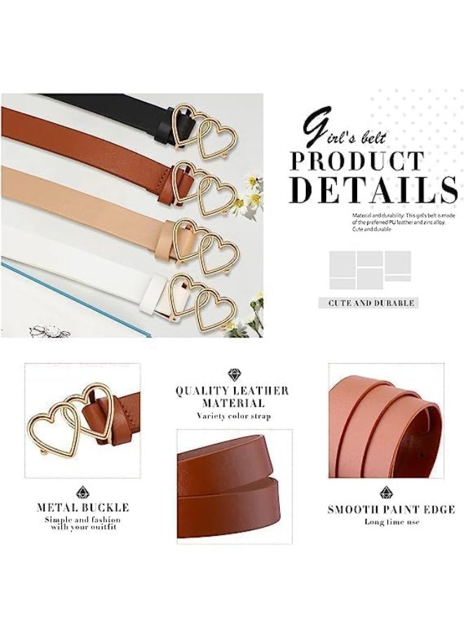 ChicAbode Kids Double Heart Belt - 4 Pcs Girls PU Faux Leather Waist Belt for Dress Pants, M Size for 6-12 Years - Image 3